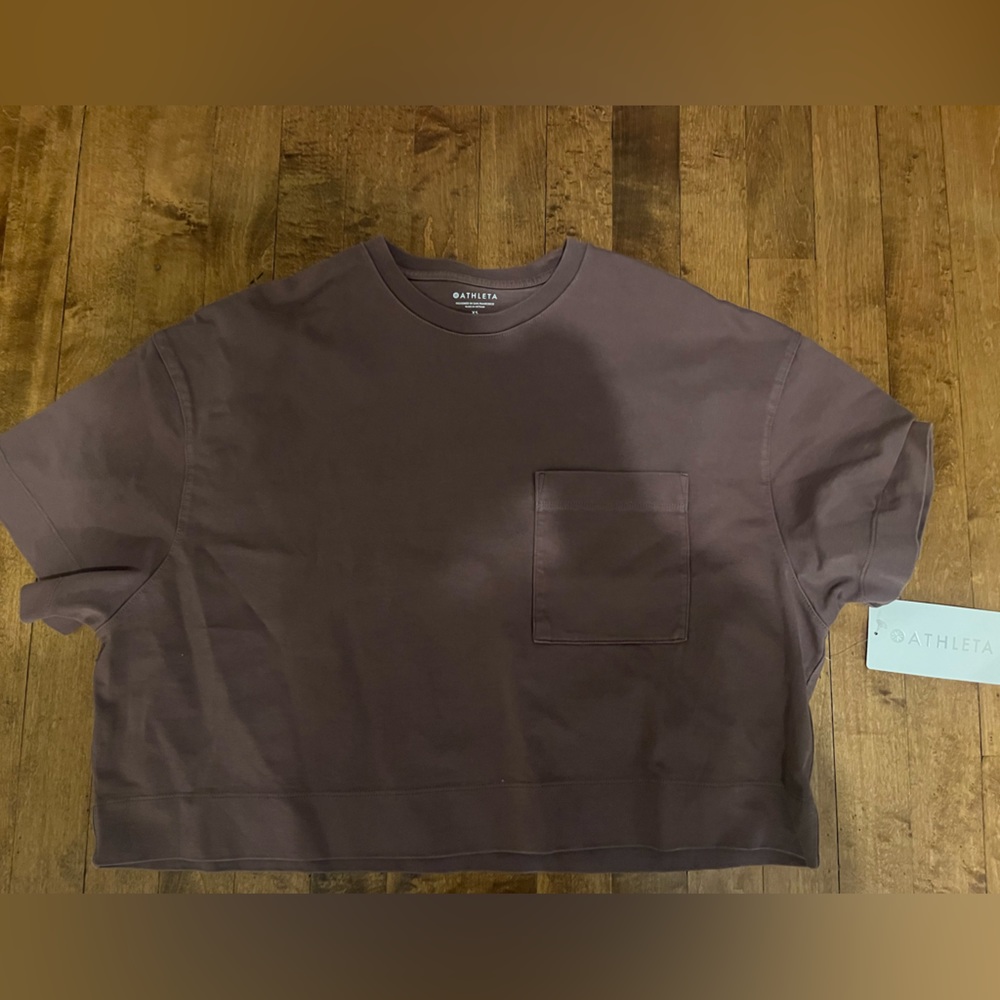 Athleta class cotton crop tee. Roomy crop design with large pocket. Never worn